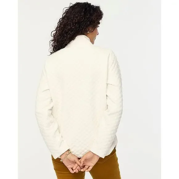 J. Crew Quilted Mock Neck Pullover Sweater Long Sleeve Ivory Size Medium NWT - Picture 2 of 12